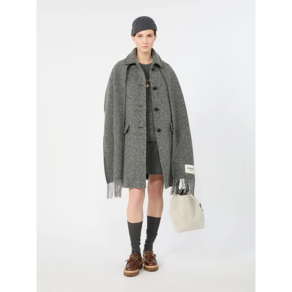 Max Mara Latino Wool-Blend Tweed Coat with Scarf in Dark Grey | Wool Coat | Luxury Shoes 