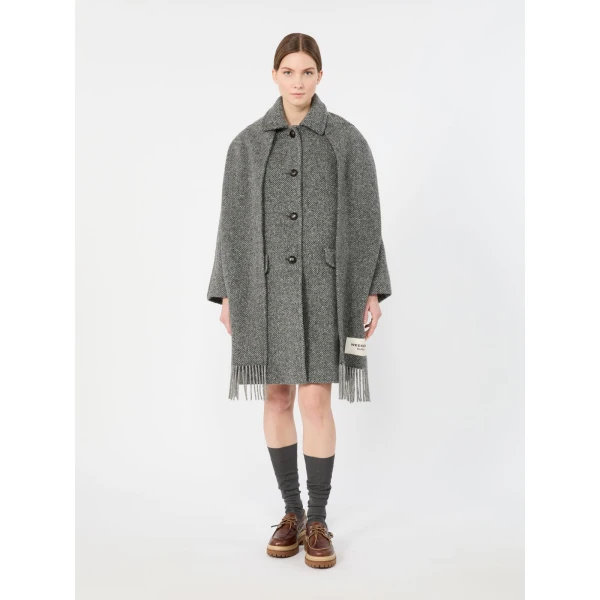 Max Mara Latino Wool-Blend Tweed Coat with Scarf in Dark Grey | Wool Coat | Luxury Shoes 