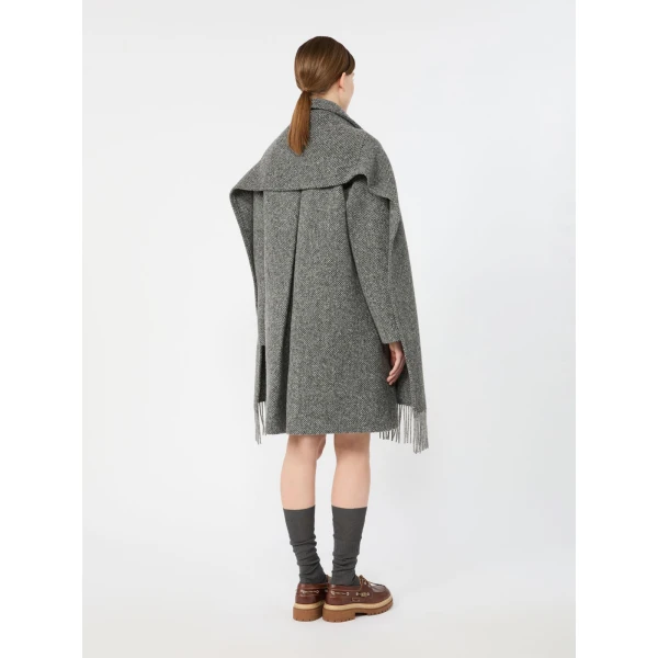Max Mara Latino Wool-Blend Tweed Coat with Scarf in Dark Grey | Wool Coat | Luxury Shoes 
