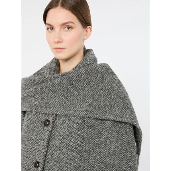 Max Mara Latino Wool-Blend Tweed Coat with Scarf in Dark Grey | Wool Coat | Luxury Shoes 