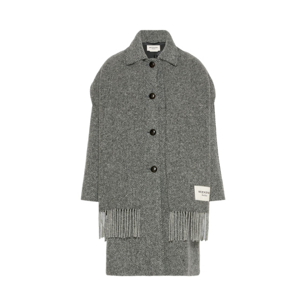 Max Mara Latino Wool-Blend Tweed Coat with Scarf in Dark Grey | Wool Coat | Luxury Shoes 