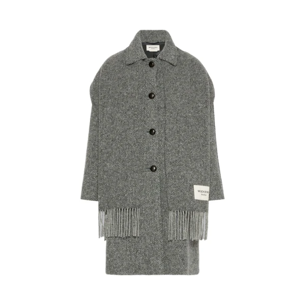 Max Mara Latino Wool-Blend Tweed Coat with Scarf in Dark Grey | Wool Coat | Luxury Shoes 