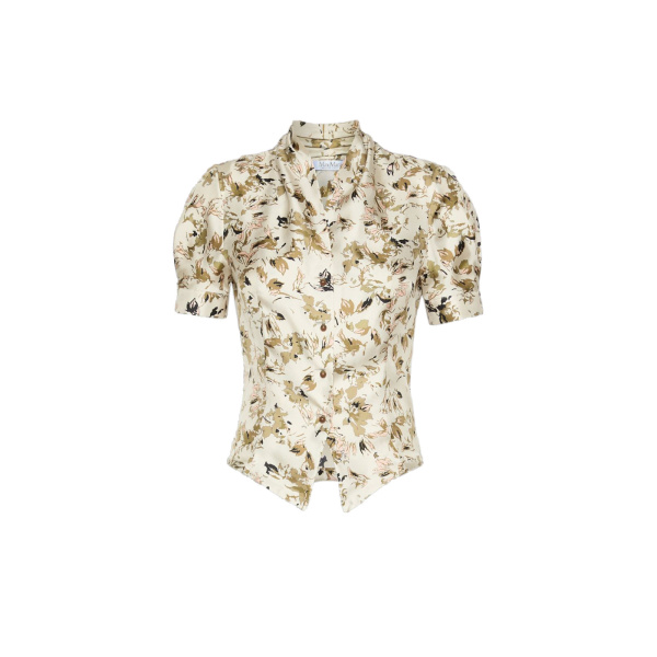 Max Mara Leale Printed Silk Twill Shirt in White | Shirts | Luxury Shoes 