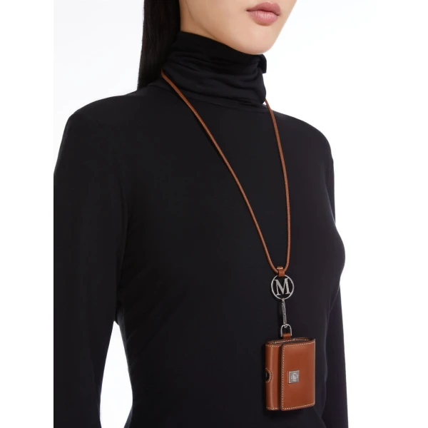 Max Mara Leather Earphone Pouch in Amber Brown | Wallets & Purses | Luxury Shoes 