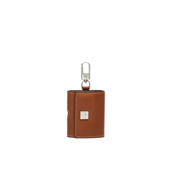 Leather Earphone Pouch in Amber Brown