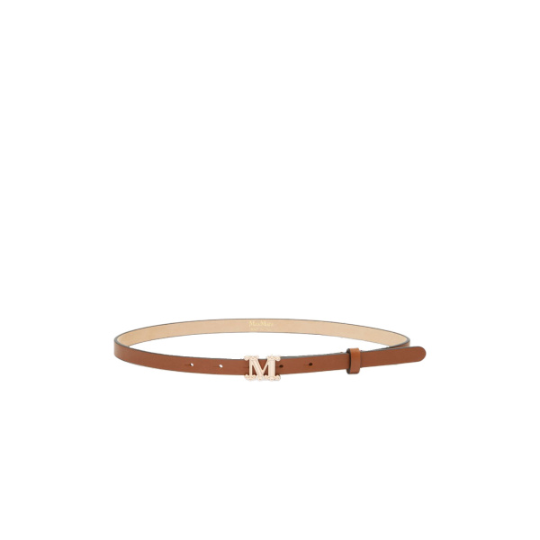 Max Mara Leather Monogram Belt in Amber Brown | Belts | Luxury Shoes 