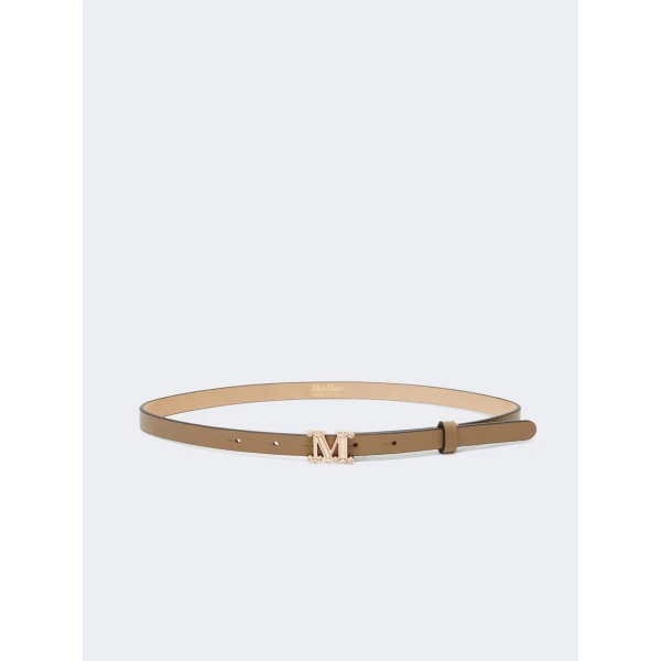 Max Mara Leather Monogram Belt in Mud | Belts | Luxury Shoes 