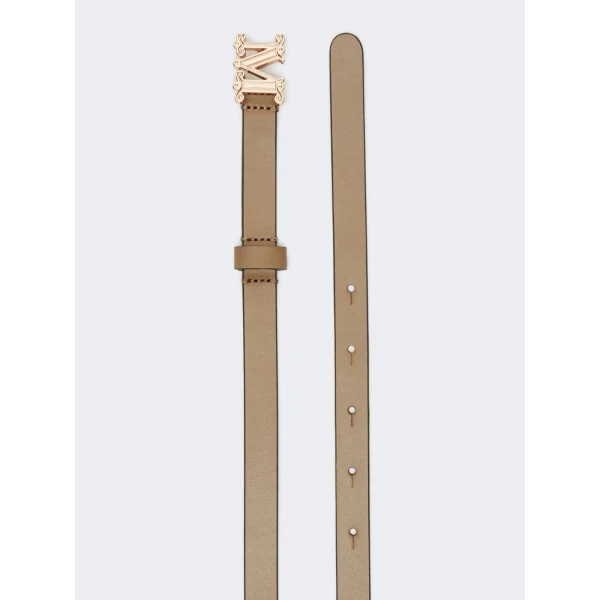 Max Mara Leather Monogram Belt in Mud | Belts | Luxury Shoes 