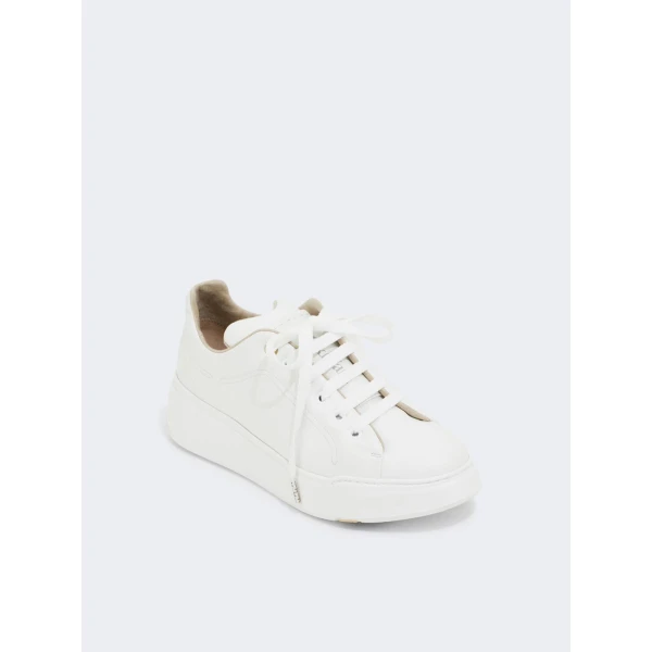 Max Mara Leather Trainers in Optical White | Sneakers | Luxury Shoes 