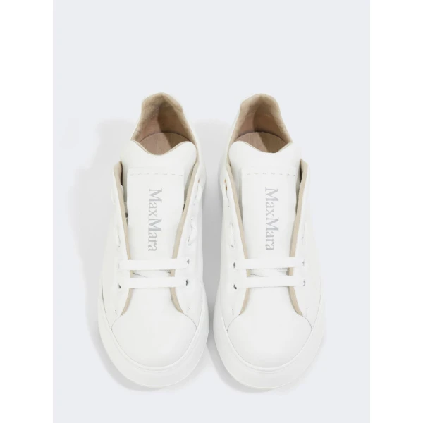 Max Mara Leather Trainers in Optical White | Sneakers | Luxury Shoes 