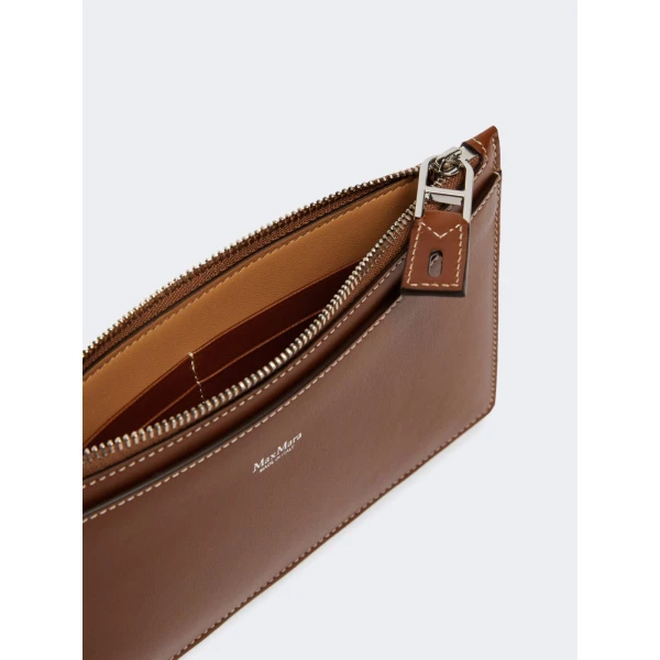 Max Mara Leather Wrist Strap Pouch in Amber Brown | Wallets & Purses | Luxury Shoes 