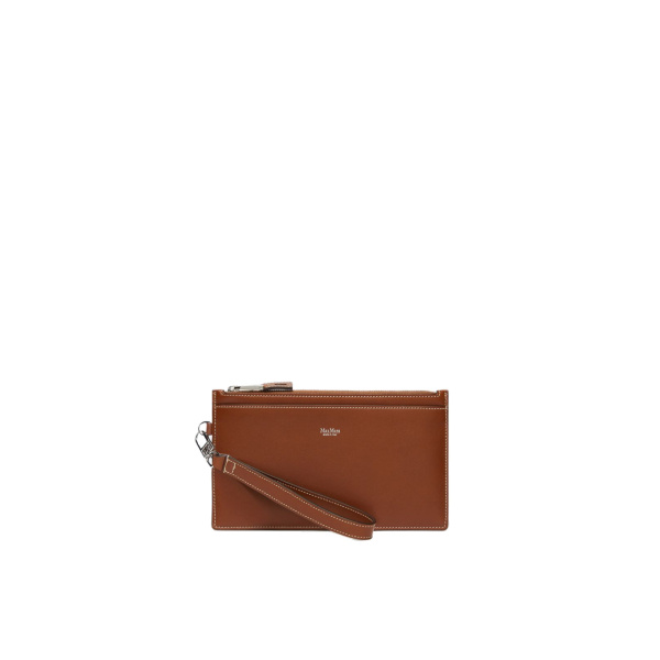 Max Mara Leather Wrist Strap Pouch in Amber Brown | Wallets & Purses | Luxury Shoes 