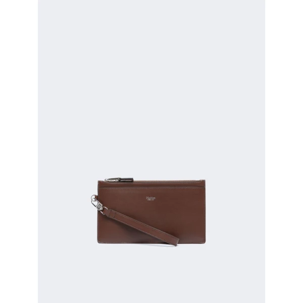 Max Mara Leather Wrist Strap Pouch in Cocoa | Wallets & Purses | Luxury Shoes 
