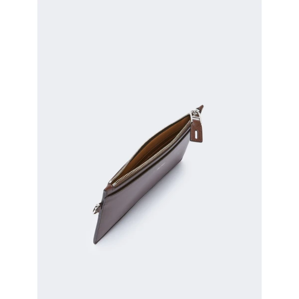 Max Mara Leather Wrist Strap Pouch in Cocoa | Wallets & Purses | Luxury Shoes 