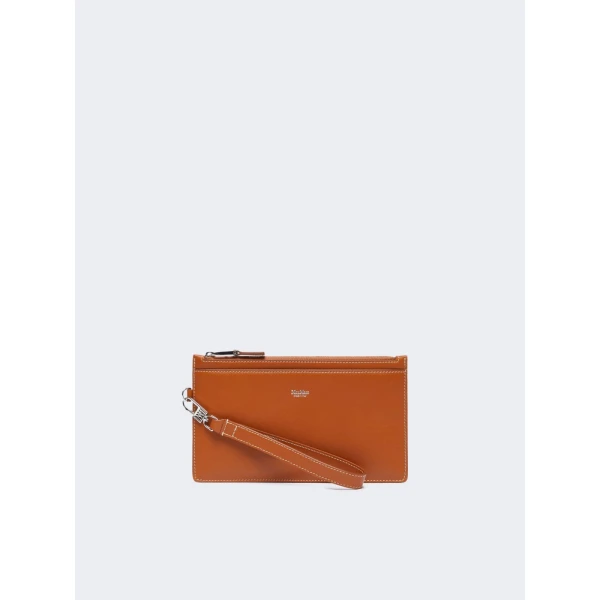 Max Mara Leather Wrist Strap Pouch in Rust | Wallets & Purses | Luxury Shoes 