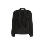 Max Mara Leccio Ruffled Silk Charmeuse Shirt in Black | Shirts | Luxury Shoes 