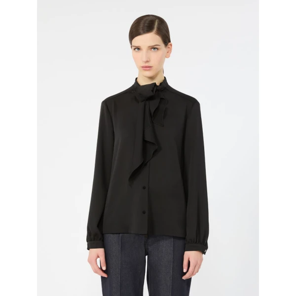 Max Mara Leccio Ruffled Silk Charmeuse Shirt in Black | Shirts | Luxury Shoes 