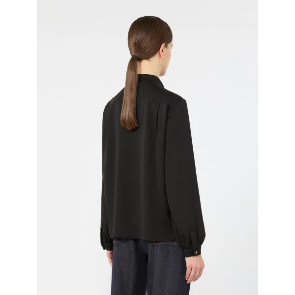 Max Mara Leccio Ruffled Silk Charmeuse Shirt in Black | Shirts | Luxury Shoes 