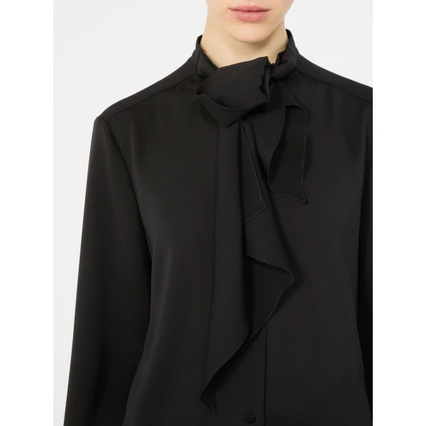 Max Mara Leccio Ruffled Silk Charmeuse Shirt in Black | Shirts | Luxury Shoes 