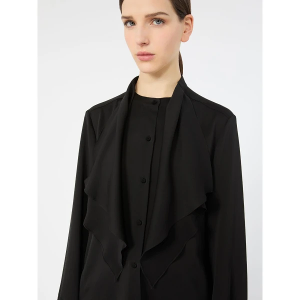 Max Mara Leccio Ruffled Silk Charmeuse Shirt in Black | Shirts | Luxury Shoes 