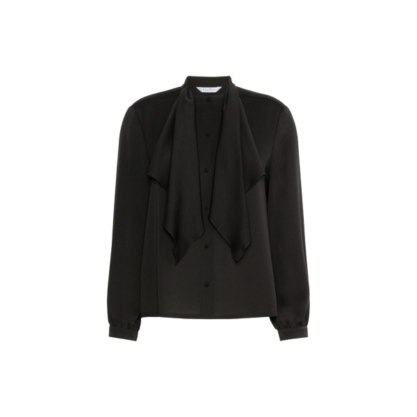Max Mara Leccio Ruffled Silk Charmeuse Shirt in Black | Shirts | Luxury Shoes 