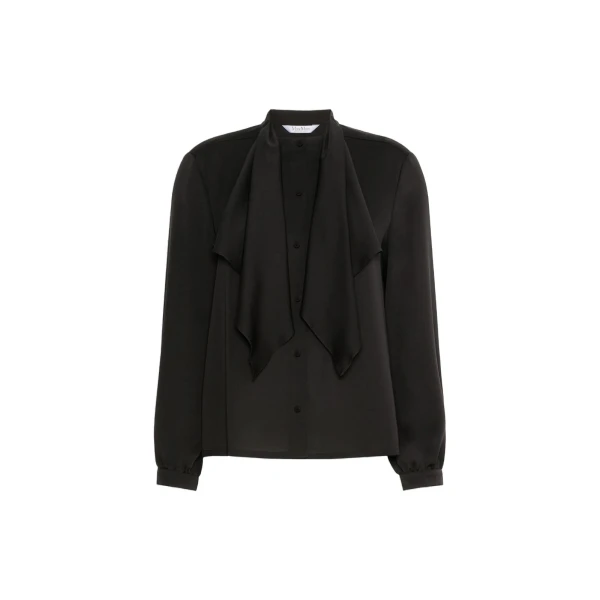 Leccio Ruffled Silk Charmeuse Shirt in Black