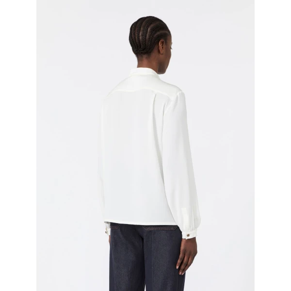 Max Mara Leccio Ruffled Silk Charmeuse Shirt in Silk White | Shirts | Luxury Shoes 
