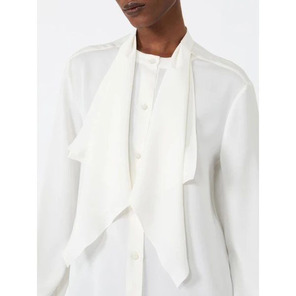 Max Mara Leccio Ruffled Silk Charmeuse Shirt in Silk White | Shirts | Luxury Shoes 