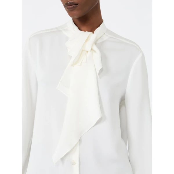 Max Mara Leccio Ruffled Silk Charmeuse Shirt in Silk White | Shirts | Luxury Shoes 