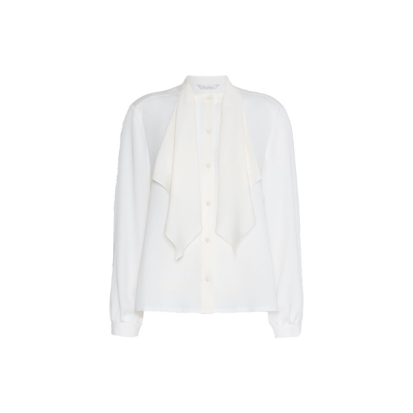 Max Mara Leccio Ruffled Silk Charmeuse Shirt in Silk White | Shirts | Luxury Shoes 