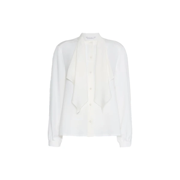 Leccio Ruffled Silk Charmeuse Shirt in Silk White