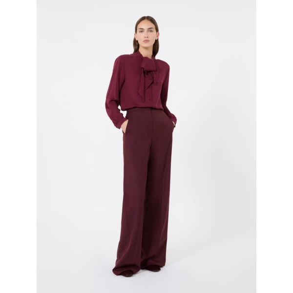 Max Mara Leccio Ruffled Silk Charmeuse Shirt in Wine | Shirts | Luxury Shoes 