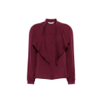 Max Mara Leccio Ruffled Silk Charmeuse Shirt in Wine | Shirts | Luxury Shoes 
