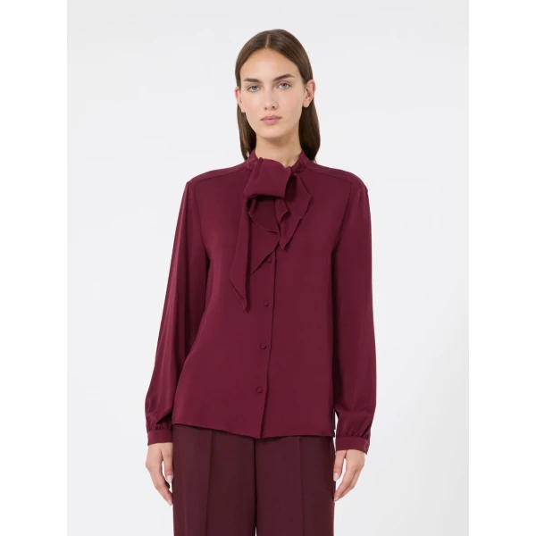 Max Mara Leccio Ruffled Silk Charmeuse Shirt in Wine | Shirts | Luxury Shoes 