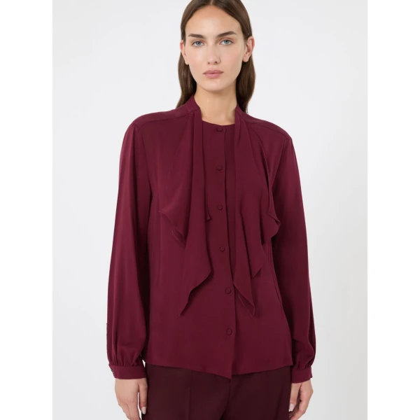 Max Mara Leccio Ruffled Silk Charmeuse Shirt in Wine | Shirts | Luxury Shoes 