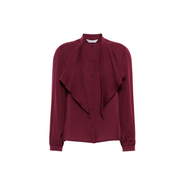 Max Mara Leccio Ruffled Silk Charmeuse Shirt in Wine | Shirts | Luxury Shoes 
