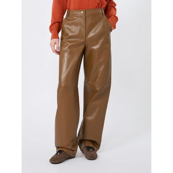 Max Mara Legno Nappa Leather Barrel-Leg Trousers in Caramel | Wide leg pants | Luxury Shoes 