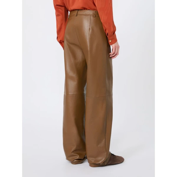 Max Mara Legno Nappa Leather Barrel-Leg Trousers in Caramel | Wide leg pants | Luxury Shoes 