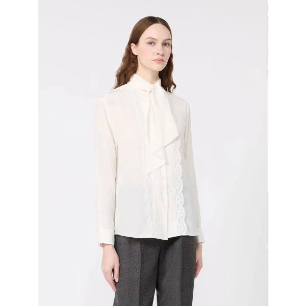 Max Mara Legume Silk Crepe de Chine Shirt in Optical White | Shirts | Luxury Shoes 