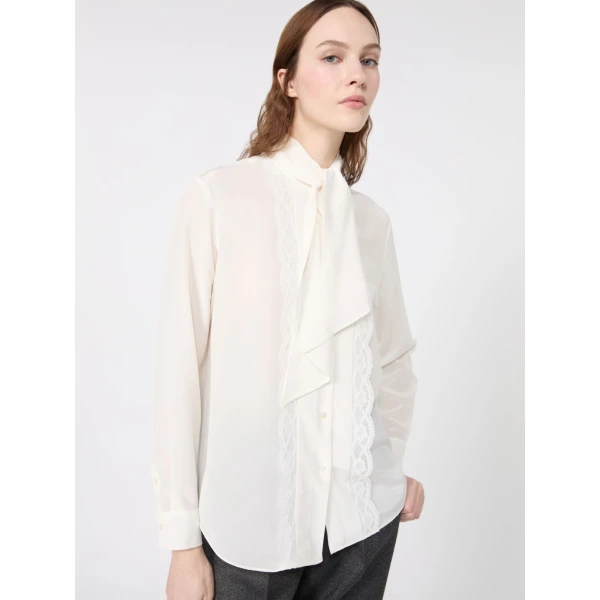 Max Mara Legume Silk Crepe de Chine Shirt in Optical White | Shirts | Luxury Shoes 
