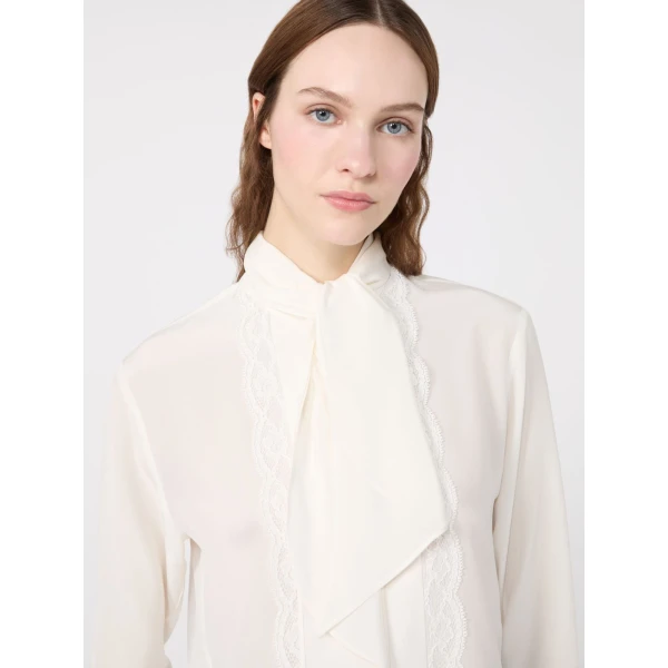 Max Mara Legume Silk Crepe de Chine Shirt in Optical White | Shirts | Luxury Shoes 