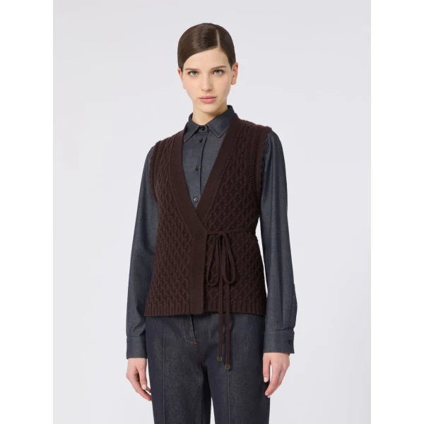 Max Mara Lembo Wool and Cashmere Gilet in Dark Brown | Sweaters | Luxury Shoes 