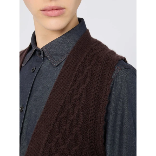 Max Mara Lembo Wool and Cashmere Gilet in Dark Brown | Sweaters | Luxury Shoes 