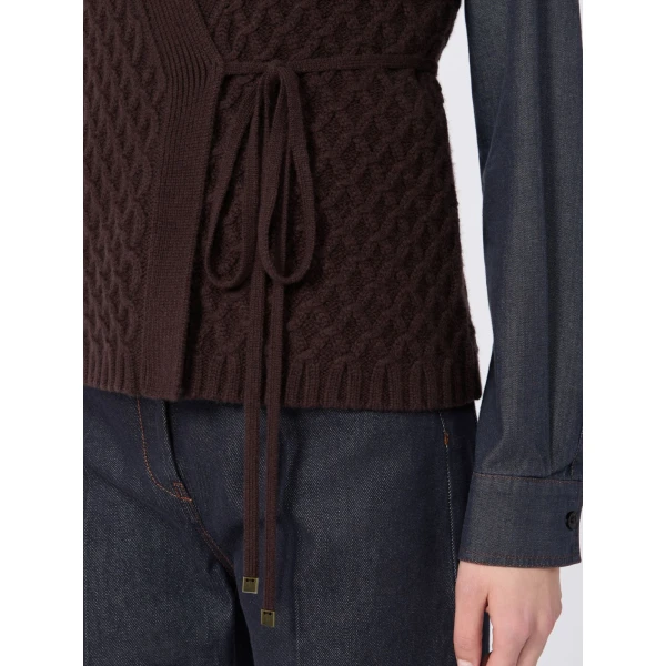 Max Mara Lembo Wool and Cashmere Gilet in Dark Brown | Sweaters | Luxury Shoes 