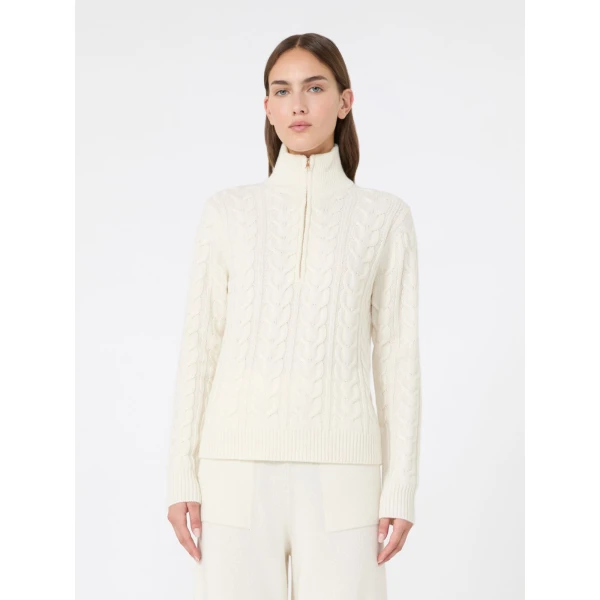 Max Mara Libero Cable-Knit Cashmere Sweater in White | Sweaters | Luxury Shoes 