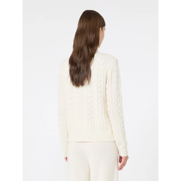 Max Mara Libero Cable-Knit Cashmere Sweater in White | Sweaters | Luxury Shoes 