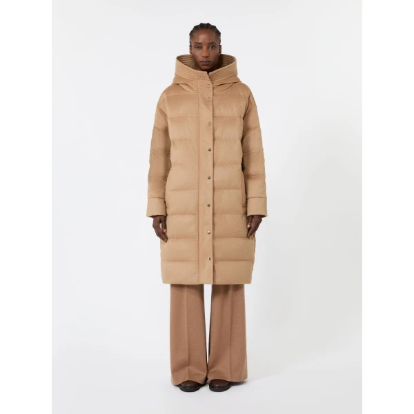 Max Mara Libero Midi Camel Drap Puffer Jacket in Beige | Coats | Luxury Shoes 