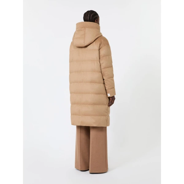 Max Mara Libero Midi Camel Drap Puffer Jacket in Beige | Coats | Luxury Shoes 