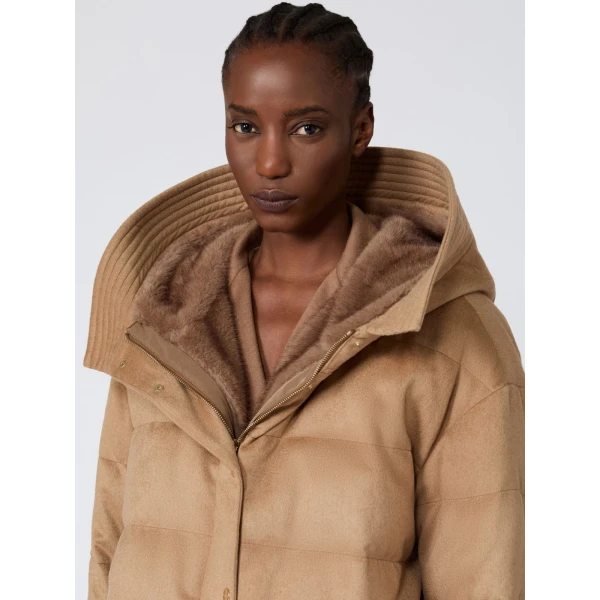 Max Mara Libero Midi Camel Drap Puffer Jacket in Beige | Coats | Luxury Shoes 