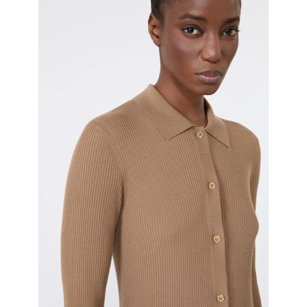Max Mara Limone Fitted Wool Cardigan in Camel | Cardigan | Luxury Shoes 